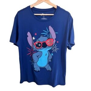 Disney Blue Stitch Graphic Short Sleeve Tee Size L Casual Cotton Blend July 4th
